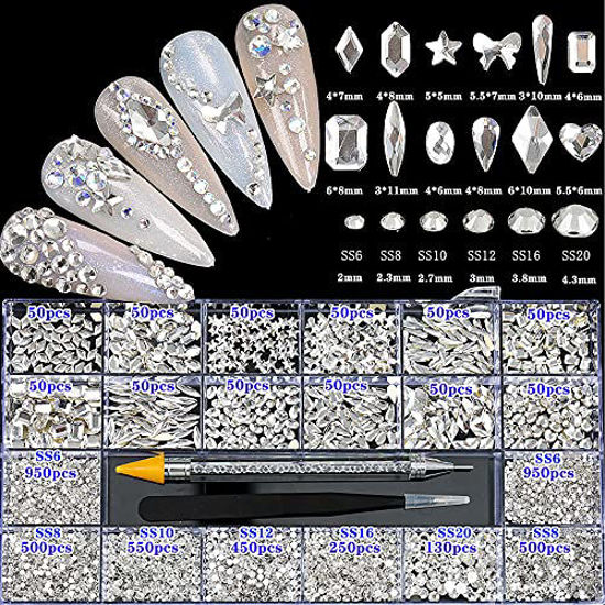 2592pcs Flatback Crystal Irridescent AB Rhinestones Round Beads Gem Pearls  for 3D Nail Art DIY Crafts Clothes Shoes Phone Case Decoration; Mixed Sizes  1.3-4.8mm; SS3-20; 9 Sizes/288pcs Each Size : : Beauty