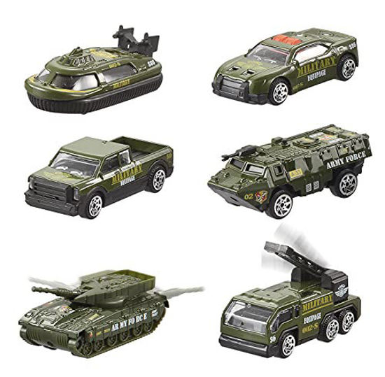 Picture of JOYIN 14 in 1 Die-cast Military Truck Army Vehicle Toy Set with Soldier Men, Mini Battle Car Toy in Carrier Truck with Lights and Sounds, Kids Birthday Gifts for Over 3 Years Old Boys