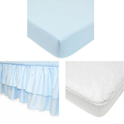 Picture of American Baby Company Double Layer Ruffled Crib Skirt Waterproof Mattress Pad Cover and Microfiber Fitted Crib Sheet Bundle, Blue, for Boys and Girls