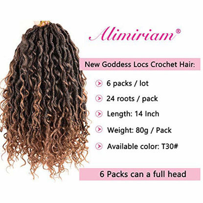 Picture of Alimiriam New Goddess Locs Crochet Hair 6 Packs 14 inch Faux Locs Wavy Crochet Curly Hair Faix Locs Crochet hair with Curly Ends River Curls Crochet Hair (14" 6packs T1B/30#)