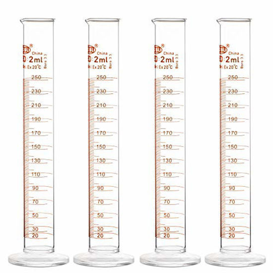 Picture of StonyLab 4-Pack Borosilicate Glass 250ml Heavy Wall Graduated Cylinder Measuring Cylinder, 250ml