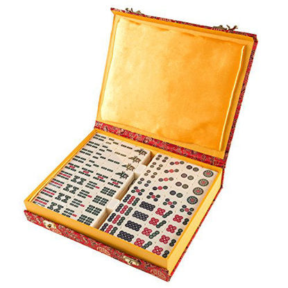 Picture of Chinese Mahjong Game Set with 146 Tiles, Dice, and Ornate Storage Case for Adults, Kids, Boys and Girls by Hey! Play!