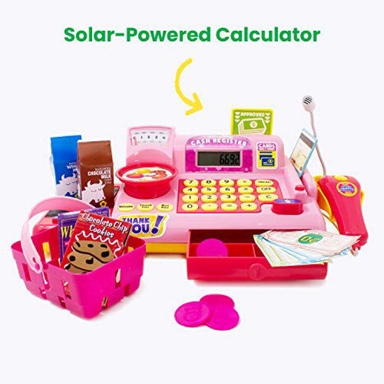 Picture of Boley Pink Toy Cash Register Playset - 19pc Kids Play Cash Register with Scanner and Credit Card Reader