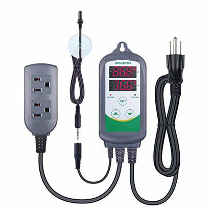 Picture of Inkbird ITC308S Temperature Controller for Aquarium with Submersible Probe, Heating Cooling Outlets Thermostat for Heater and Cooling Fans