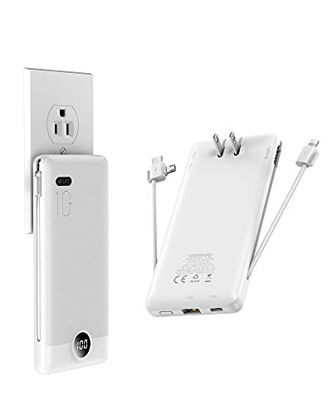 Picture of Portable Battery Charger Built-in Cable,10000mAh Type C Power Bank,VRURC Fast Charging Wall Plug USB Battery Pack, LED Display External Battery Pack Compatible with iPhone, Samsung Smart Devices-White