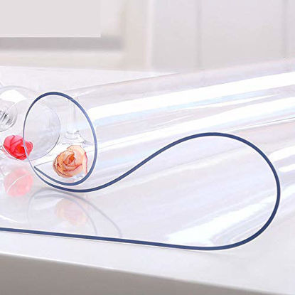 Picture of NECAUX Custom Multi-Size 1.5mm Thick Clear PVC Table Cover Protector - 28 x 48 Inch Plastic Wipeable Desk Cover for 4 Foot Wood Dining Furniture Glass Coffee End Side Tabletop