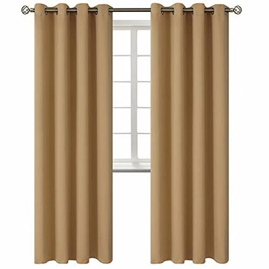 Picture of BGment Blackout Curtains for Living Room - Grommet Thermal Insulated Room Darkening Curtains for Bedroom, 2 Panels of 52 x 84 Inch, Khaki