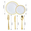 Picture of 125PCS Gold Plastic Plates Include 25 Plastic Dinner Plates 25 Disposable Dessert Plates&Gold Disposable Silverware ,Plastic Dinnerware Set Providing for 25 Guests Suitable for Party,Wedding Halloween