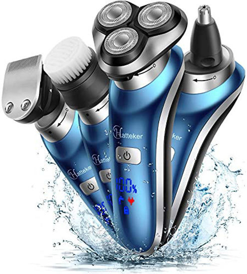Picture of Hatteker Electric Shaver for Men Trimmer for Men Cordless Rechargeable Beard Nose Hair Face Trimmer Rotary Razor USB Groomer Waterproof Wet Dry 4 in 1