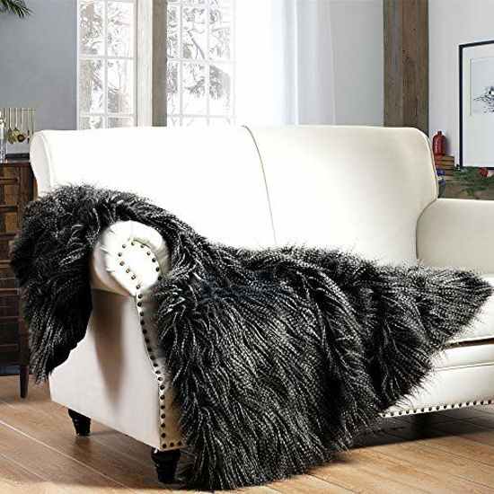 Luxury Faux Fur Throw Blanket Black Peacock Feather Pattern Faux Fur Throw Blanket Super Warm Fuzzy Elegant Fluffy Decoration Blanket Scarf for