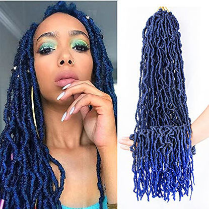 Picture of 36 Inch Nu Faux Locs Crochet Braids Hair 4 Packs Soft Goddess Curly Wavy Pre-Looped 100% Premium Fiber Synthetic Crochet Hair African Roots Most Natural Pre-twisted Hair Extensions (36 Inch, 1B/blue)