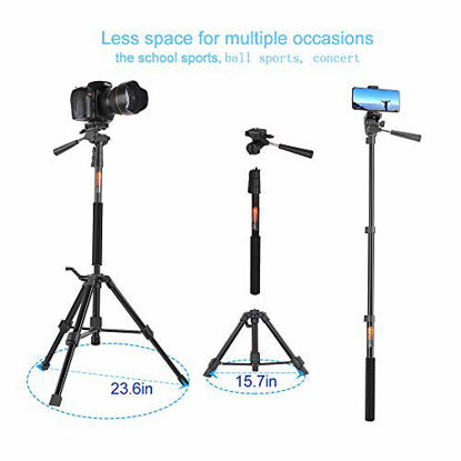 Picture of 70-Inch Camera/Phone Tripod Monopod Aluminum Lightweight Compact for Travel Convnient Pan Head QR Plate for DSLR Vlogging Camera with Phone Mount, Remote Control and Carrying Case by Besnfoto