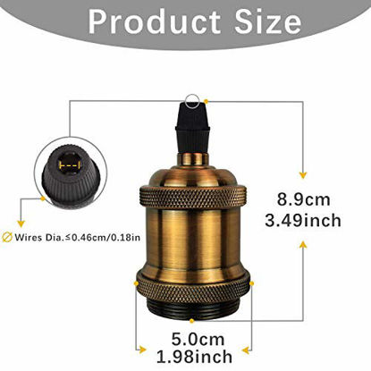 Picture of DiCUNO E26 Vintage Lamp Socket, Edison Pendant Light Socket Replacement, Antique Retro Hanging Lamp Holder for Industrial, Decorative, DIY Lighting, 600 Heat Resistant, 6 Packs (Vintage Brass Color)