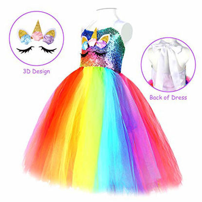 Picture of Girls Unicorn Tutu Costumes Dress Light Up Unicorn LED Headband Fairy Wand (9-10 Years)