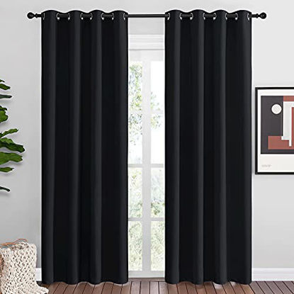 Picture of NICETOWN Blackout Curtain Panels 86 inches - Light Reducing Thermal Insulated Solid Grommet Blackout Curtains/Panels/Drapes for Living Room (Set of 2, 55 inches by 86 Inch, Black)
