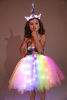 Picture of Girls Unicorn Princess Costume LED Light Up Birthday Party Outfit Halloween Tutu Dress with Headband Colorful 7-8 Years