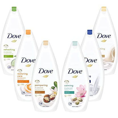 Picture of Dove Body Wash Variety Set of 6, Pistachio, Deeply Nourishing, Silk Glow, Pampering Shea, Cashmere, Refreshing Cucumber, 25.3 Ounce