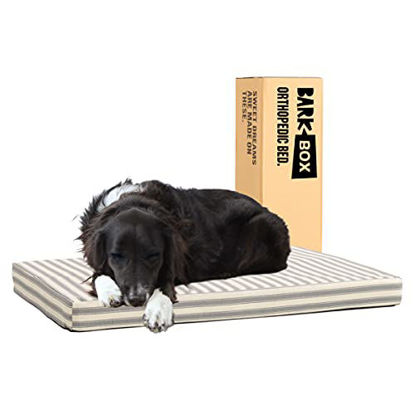 Picture of Barkbox Memory Foam Platform Dog Bed | Plush Mattress for Orthopedic Joint Relief | Machine Washable Cuddler with Removable Cover and Water-Resistant Lining | (Large, Stripe)