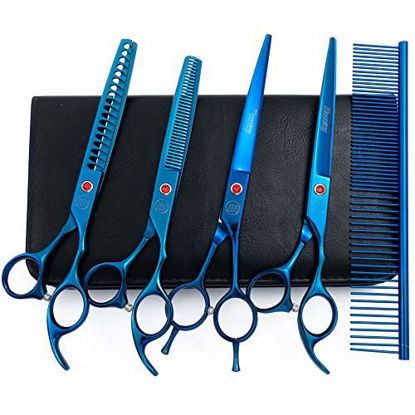 Picture of Moontay Professional Dog Grooming Scissors Set, 7 Inch/8 Inch Pet Grooming Scissors Chunkers Shears for Dog, Curved Dog Grooming Scissors, Thinning Shears for Dog with Grooming Comb