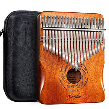 Picture of [New Arrival] Kalimba 21 Keys Play More Songs w/Engraved Notes Easy to Learn for Kids & Beginners, Mahogany Wood Portable Thumb piano w/Hard case,Mbira Marimba Musical Instruments Best Gifts (Coffee)