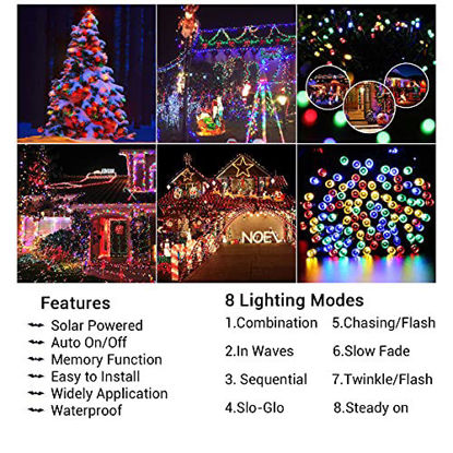 Picture of 2 Pack Solar String Lights 72ft 200 LED 8 Modes Outdoor String Lights Waterproof Solar Fairy Lights for Garden, Patio, Fence, Balcony, Outdoors,Holiday Decoration (Multi-Color)