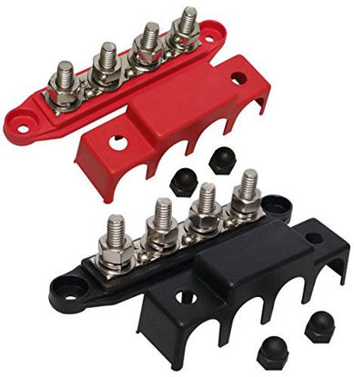 Picture of (Red & Black) 3/8" 4 Stud Power Distribution Block -BUSBAR- with Cover - Made in The USA