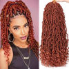 Picture of Leeven 6 Packs Pre-looped Goddess Soft Locs Crochet Braids Hair With Curly Ends 24 Inch Long Cooper Red Synthetic Wavy Curly Boho New Faux Locs Braiding Hair 350 Color Locs Hair 21 Strands/Pack
