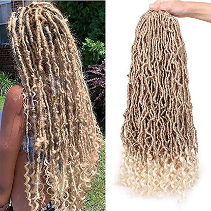 Picture of Leeven 24 Inch Goddess New Faux Locs Crochet Hair Ombre Blonde 6 Packs Long Soft Locs Crochet Braids Hair With Curly Ends Synthetic Bohemian Locs Braiding Hair for Women 21 Strands/Pack