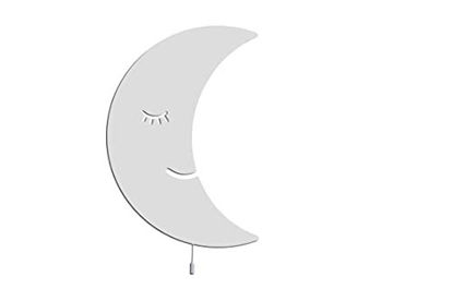 Picture of White Moon Night Light ,Baby Room Wall Light, Moon Shape Night Light Create a Wonderful Nursery with BugyBagy Wall Lights (Smiling Moon, White)