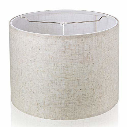 Picture of Wellmet 16"x16"x12" Assembly Required Lampshade for Table Lamp ,Bedside Lamp,Floor Lamp,Fabric Drum Lampshade Classic Modern Style,Spider Fitter,Linen