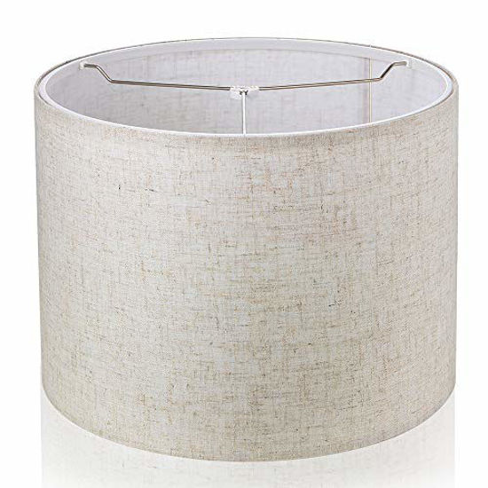 Picture of Wellmet 16"x16"x12" Assembly Required Lampshade for Table Lamp ,Bedside Lamp,Floor Lamp,Fabric Drum Lampshade Classic Modern Style,Spider Fitter,Linen