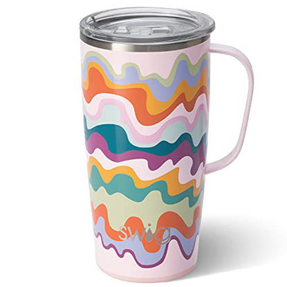 Picture of Swig Life 22oz Tall Travel Mug with Handle and Lid, Stainless Steel, Dishwasher Safe, Cup Holder Friendly, Triple Insulated Coffee Mug Tumbler in Sand Art Print