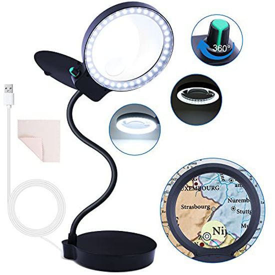 GetUSCart Magnifying Glass with 36 LED Lights 10X 20X Magnifying