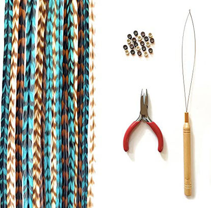 Picture of Feather Hair Extensions, 100% Real Rooster Feathers, Long Natural Colors (NBT Striped Kit)