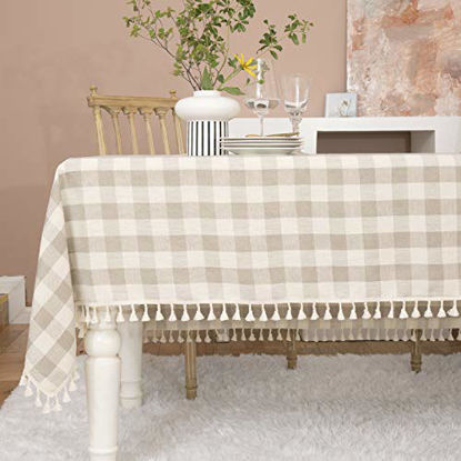 Picture of Midsummer Breeze Rustic Checkered Tablecloth, Cotton Linen Rectangle Table Cloths for Kitchen Dining Restaurant Farmhouse Thanksgiving Christmas Décor(55x120,Gray Khaki)