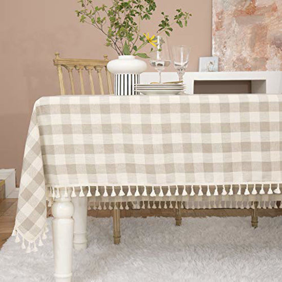Picture of Midsummer Breeze Rustic Checkered Tablecloth, Cotton Linen Rectangle Table Cloths for Kitchen Dining Restaurant Farmhouse Thanksgiving Christmas Décor(55x120,Gray Khaki)