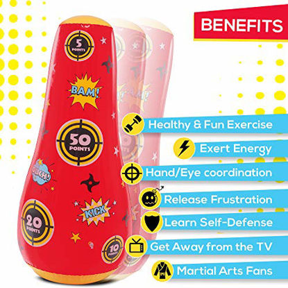 Picture of Whoobli Target Inflatable Kids Punching Bag, Inflatable Toy Punching Bag for Kids 3-7, Bounce-Back Bop Bag for Play, Boxing, Karate, Anger Management, Toys Age 3 4 5 6 7; New 2021