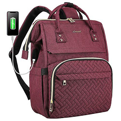 Picture of LOVEVOOK Laptop Backpack for Women Fashion Business Computer Backpacks Travel Bags Purse Student Bookbag Teacher Doctor Nurse Work Backpack with USB Port Fits 15.6-Inch Laptop, Wine Red