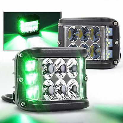 Picture of OVOTOR Dual Side Shooter LED Lights 4inch Green DRL Solid&Strobe Off Road LED Pod Lights Driving Lights for Jeep Tractor Plow Truck SUV ATV Motorcycle