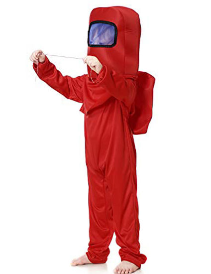 Picture of Noucher Kids Astronaut Costume Space Suit Jumpsuit Backpack Cosplay Halloween Costumes Christmas for Kids Toddlers Aged 4-11 (Tag XL(10-11T), Red)