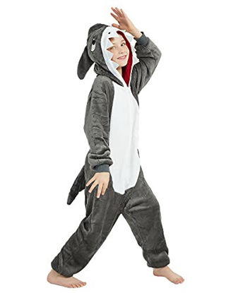 Picture of ABENCA Shark Onesie Kids Animal Costume Girls Pajamas One Piece Plush Sleepwear Cosplay Halloween Christmas.Grey Shark.140
