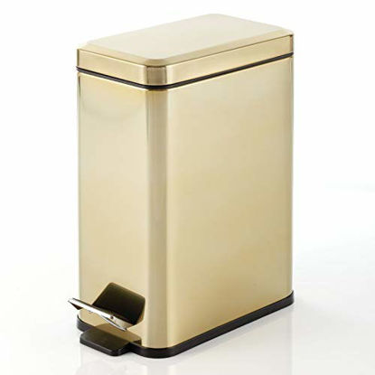 Picture of mDesign 2.6 Gallon Rectangular Steel Step Trash Can Wastebasket, Garbage Container Bin for Bathroom, Powder Room, Bedroom, Kitchen, Craft Room, Office - Removable Liner Bucket - Soft Brass