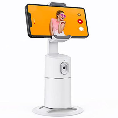 Picture of Auto Face Tracking Phone Holder, No App Required, 360° Rotation Face Body Phone Tracking Tripod Smart Shooting Camera Mount for Live Vlog Streaming Video, Rechargeable Battery-White