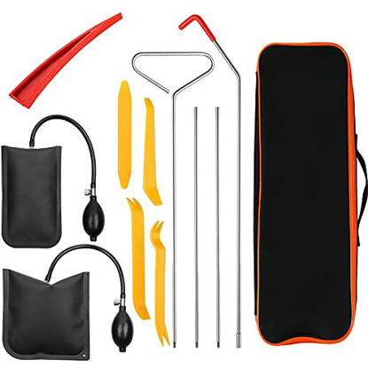 Picture of 13pcs Essential Automotive Car Tool Set Kit with Air Wedge, Long Reach Grabber, Multifunctional Tool Set for Cars Trucks