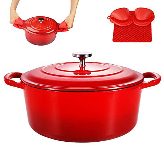 GetUSCart 3QT Enamel Cast Iron Dutch Oven with Loop Handles, Covered