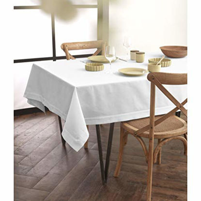 Picture of Solino Home Dru Cotton Linen Tablecloth - 60 x 84 Inch, Natural Fabric Machine Washable - Rectangular Tablecloth for Indoor and Outdoor use - White