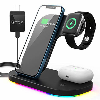 Picture of SIATOES Charging Station Charging Pad for Apple iPhone Airpod Watch, 3 in 1 Qi-Certified 15W Fast Wireless Phone Charger for iPhone 13/12/12 Pro Max/11 Series/XS Max/XR/XS/X/8/8 Plus
