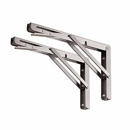 Picture of YUMORE Folding Shelf Brackets 24", Max Load: 330lb Heavy Duty Stainless Steel Collapsible Shelf Bracket for Table Work Bench, Space Saving DIY Bracket, Pack of 2