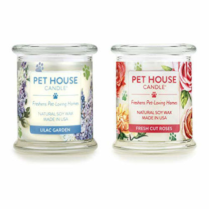 Picture of One Fur All 100% Natural Soy Wax Candle, 20 Fragrances - Pet Odor Eliminator, Up to 60 Hours Burn Time, Non-Toxic, Eco-Friendly (Pack of 2, Lilac Garden/Fresh Cut Roses)