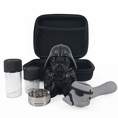 Picture of 5-Piece Star Wars Gift Birthday Set, Darth Vader Herb Grinder with Stormtrooper Unbreakable Straw, Smell Proof Bag Case, Travel Size Stash Box Combo, Childproof Lid Glass Jar Stash Bottles